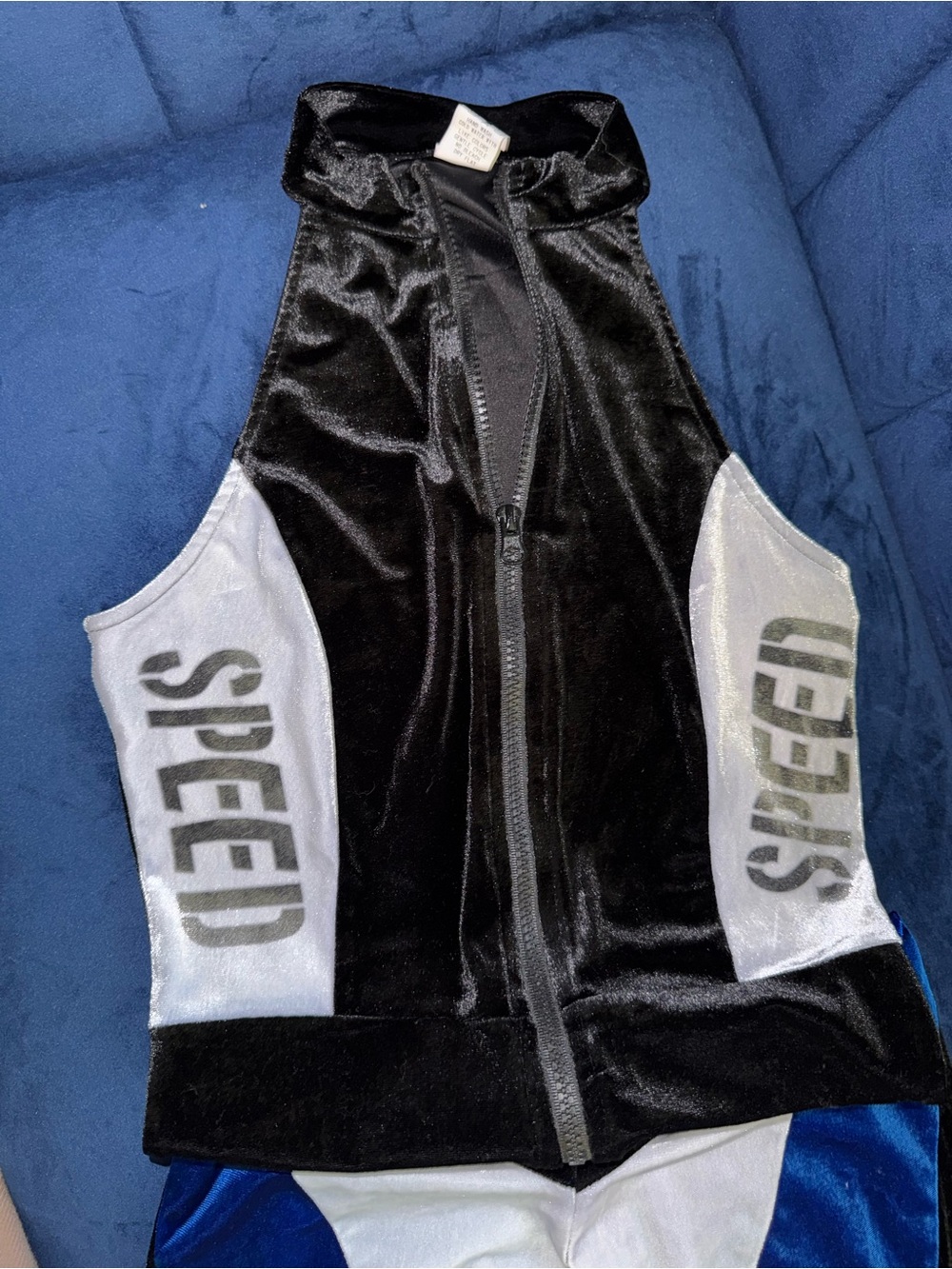 Black Velvet Zip Halter jumpsuit 'SPEED' Panels